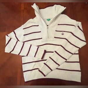 United Colours of Benetton Rugby Sail 1/4 Zip Sweater Cotton Stripes MEDIUM